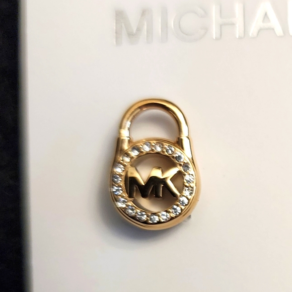 MICHAEL KORS Yellow Gold MK Logo Padlock Stud Earrings - Picture 2 of 3
